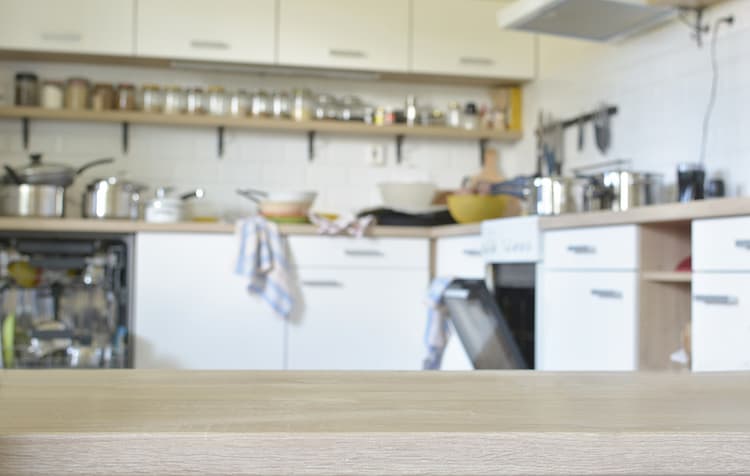 Background dirty and scattered kitchen.