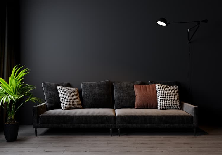 Modern living room interior background dark wall.