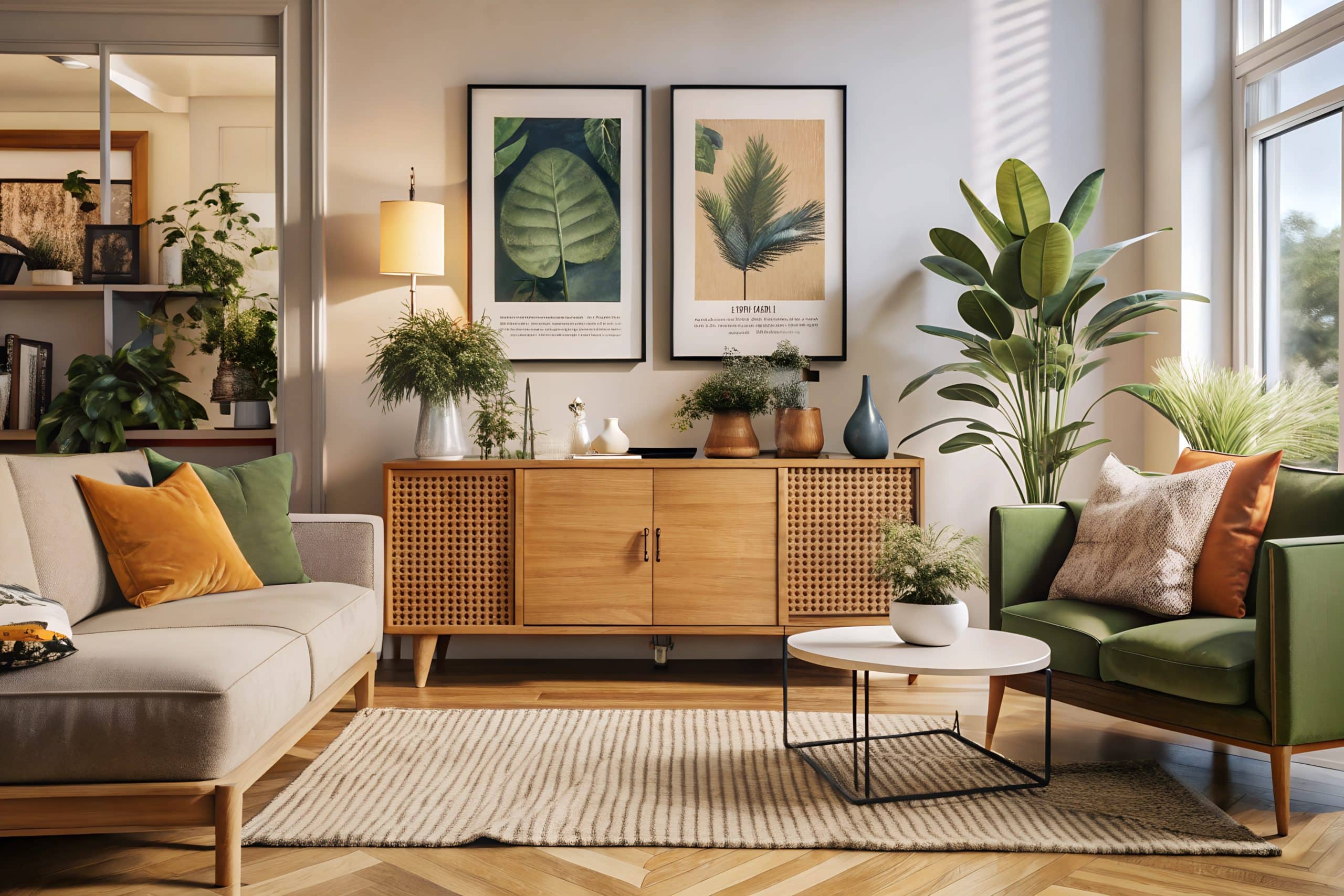 bright spring-themed living room